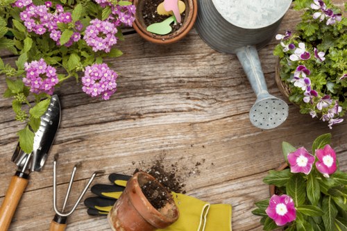 Gardener preparing tools on a lawn